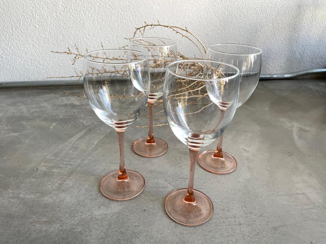 Frosted Rose Stem Swirl Depression Wine Glasses, Set of 3