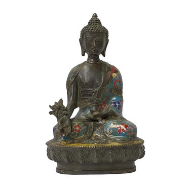 Chinese Metal Blue Enamel Cloisonné Sitting Meditation Buddha Statue ws1402E 