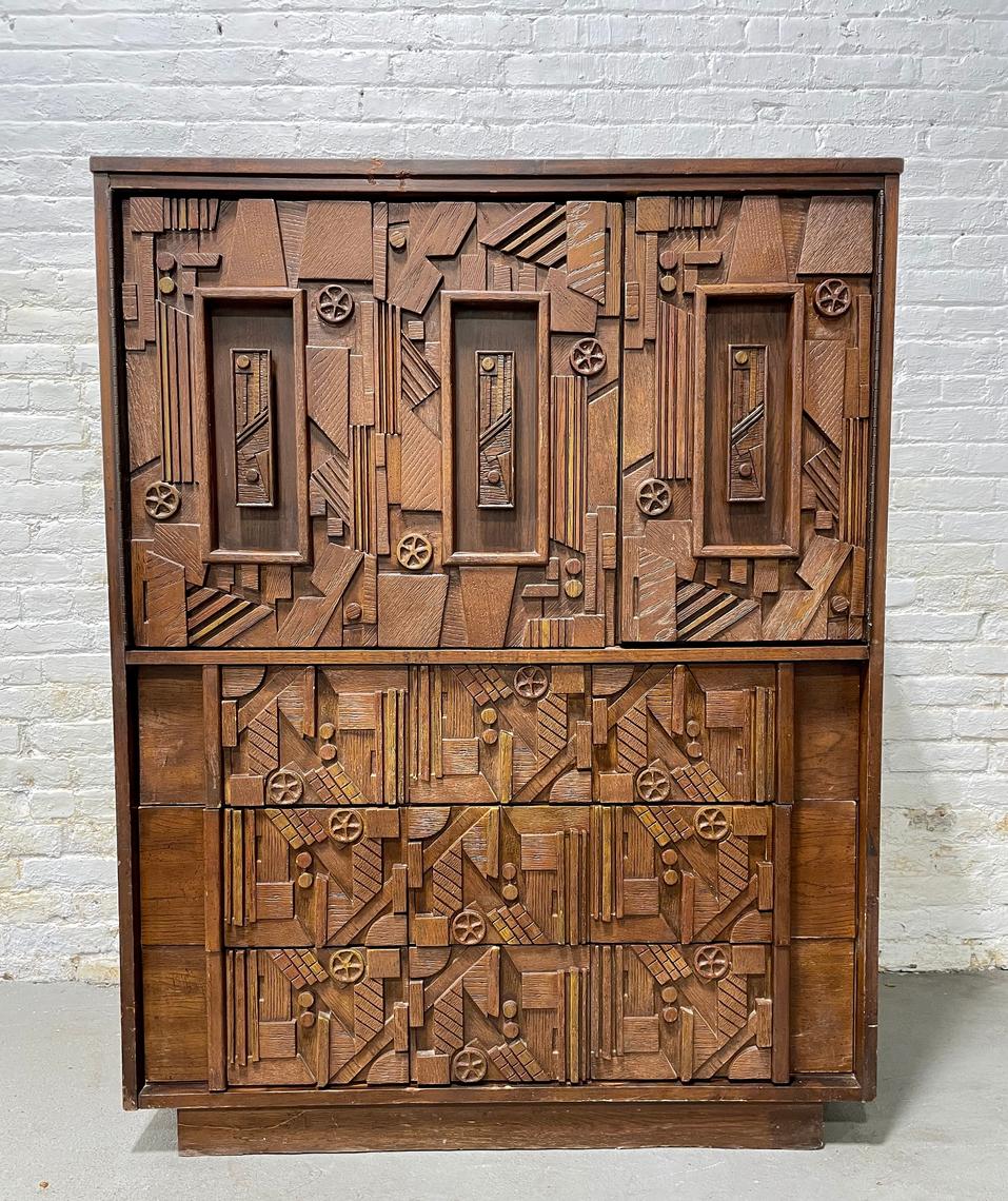 Mid Century MODERN Brutalist ARMOIRE / WARDROBE Dresser Circa60