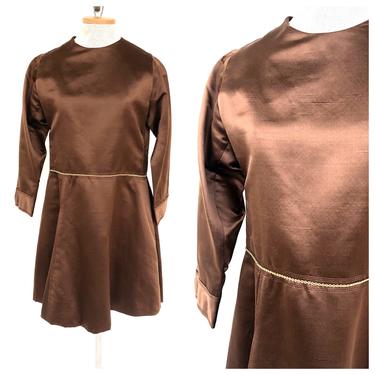 Vintage VTG 1960s 60s Brown Long Sleeve Mod Galanos Party Dress 