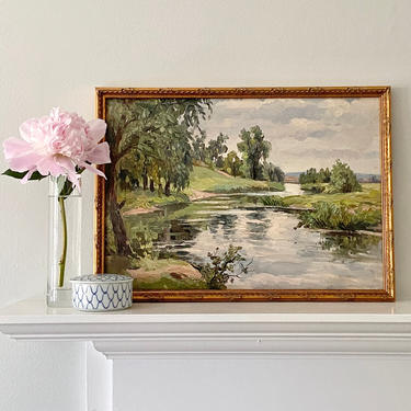 Impressionist Water Landscape Oil Painting River Bayou Plein Air Scene 