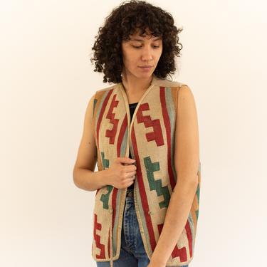 Vintage Wool Pattern Folk Vest | Western Blanket Style | Handmade | S M  | 