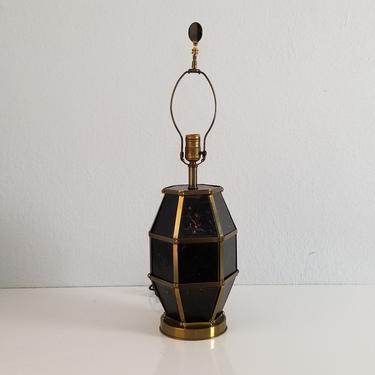 Vintage Hollywood Regency Brass and Leather Table Lamp. 