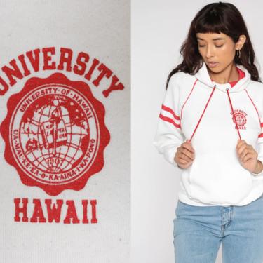 University of Hawaii Sweatshirt 80s Hoodie Sweatshirt White College Sweatshirt Hood Sweatshirt Hooded 1980s Vintage Small S 