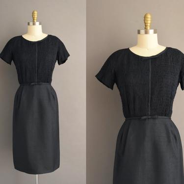 1950s vintage dress | Gorgeous Navy Blue Silk Cocktail Party Pencil Skirt Dress | Small | 50s dress 