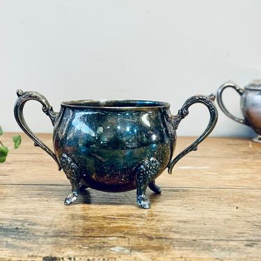 Vintage Silver Sugar Bowl | Leonard Silverplate | Small Silver Bowl with Handles | Curvy Handles | Ornate | Tarnished Patina Planter 