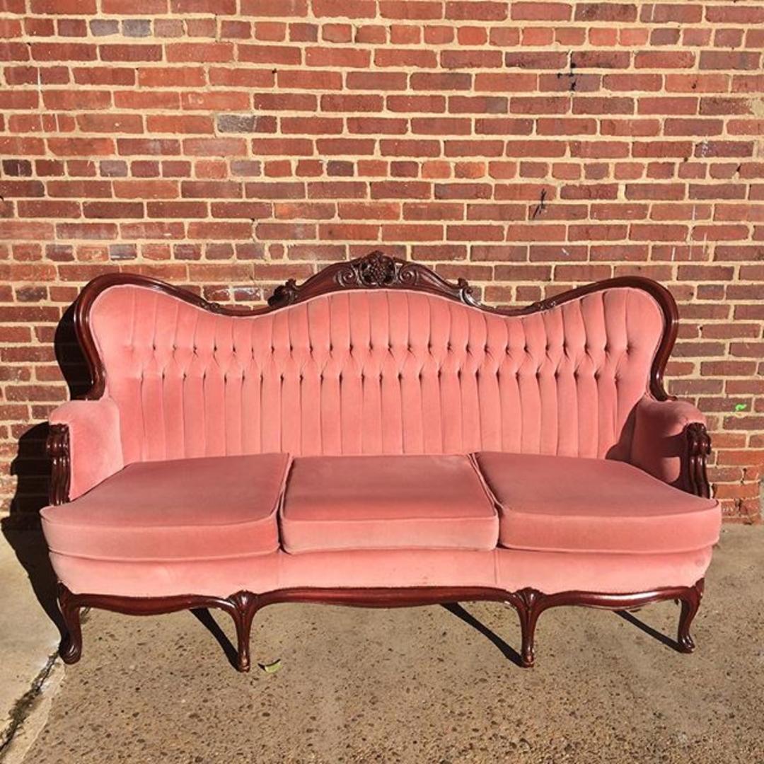 Pink Velvet Victorian Tufted Sofa from Off the Beaten Track Warehouse