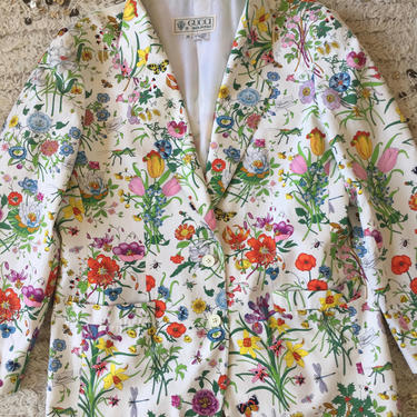 Vintage Rare GUCCI FLORA FLORAL Botanical Butterflies Blazer Dress Jacket Moonstone Vintage Los Angeles CA