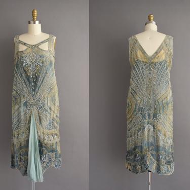 vintage 1920s dress | Outstanding Rare Sadie Nemser antique beaded chiffon gown | Small Medium | 20s vintage dress 