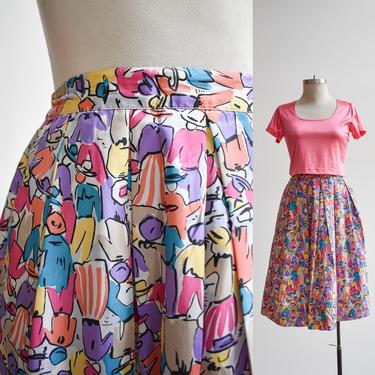 80s Pastel Illustration Print Skirt 