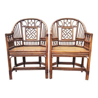 VINTAGE Brighton Pavilion  Bamboo 2 Chairs// Chinioserie Style Rattan Bamboo & Cane Arm Chairs/ Hollywood Regency Decor 