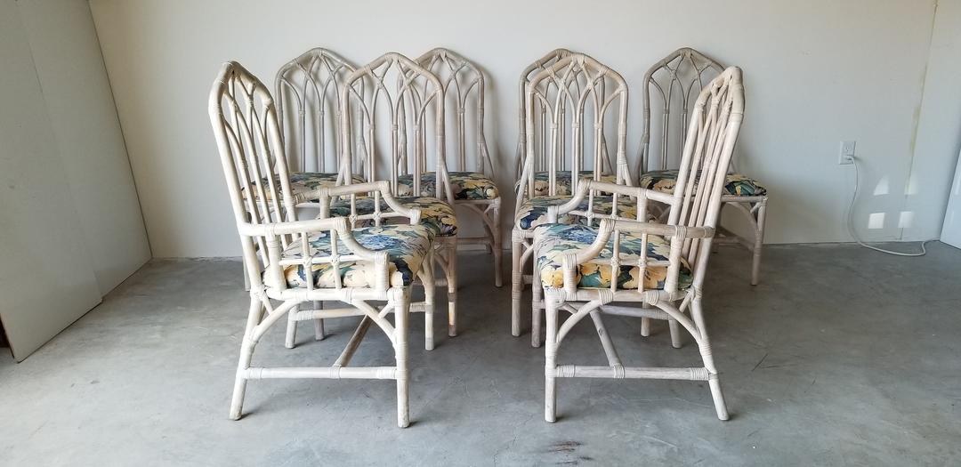 Palm Beach Style Henry Link Cathedral Back Chippendale Rattan Dining ...