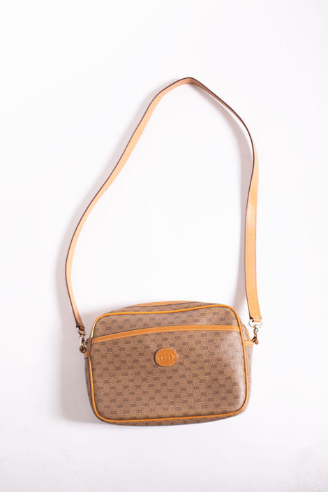 GUCCI 1980s Monogram Small G Leather and Canvas Crossbody Bag