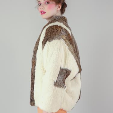 Vtg 70s Soft Sergio Valente Ivory Brown Rabbit Fur Jacket American Drifter Austin TX