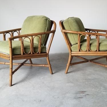 1970's Vintage Ficks Reed Rattan Lounge Chairs - a Pair 