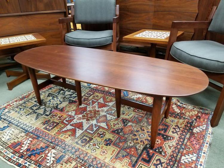 Mid-Century Modern solid cherry oval coffee table