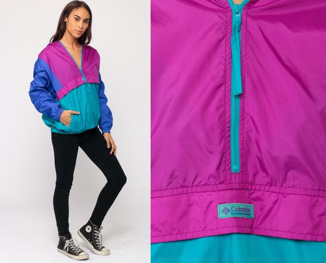 Columbia Windbreaker Jacket 90s Pullover Half Zip Coat Neon Hipster Shop Exile Tucson AZ