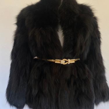 70's vintage FOX FUR coat, black fox fur stroller jacket, couture vintage plush fox fur coat, real fox fur, opera coat fur stroller 40 L 