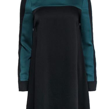 BCBG Max Azria - Black & Teal Colorblock Mock Neck Shift Dress Sz XS