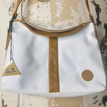 Retro Liz Claiborne White and Tan Crossbody Purse, Vintage Liz Claiborne Leather Trim Crossbody Bag, Vintage Fashion, Retro Fashion 