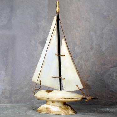 Hand Made Vintage Bivalve Shell Sailboat - Clam Shell Sailboat - Vintage Sailing Decor  | Free Shipping 