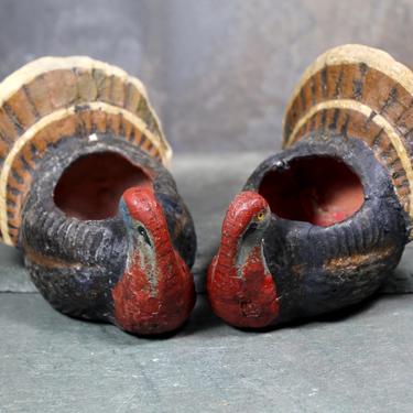 RARE! Vintage Paper Maché Turkeys from Germany - Thanksgiving Turkey Decor - Set of Two | FREE SHIPPING 