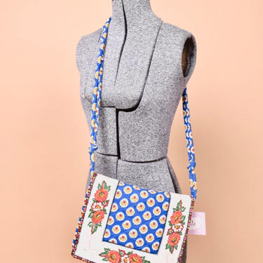 French Blue 70s Quilted Floral Crossbody Bag By Pierre Deux