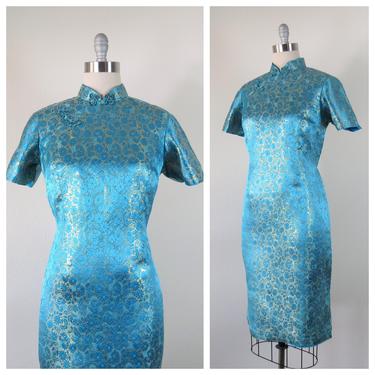 Vintage 1960s silk brocade cheongsam dress, volup, XXL, 42" bust 