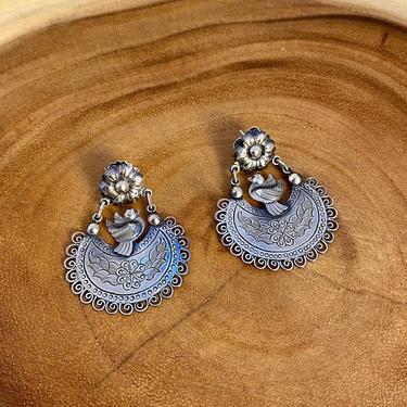 BIRD SONG Mexican Silver Chandelier Earrings | Federico Jimenez Handcrafted Earrings | Mexican Oaxacan Frida Kahlo Style Jewelry 