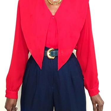 Vintage 80s Cherry Oversized Collar Chiffon Blouse