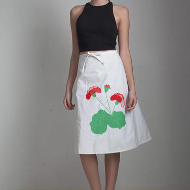 wrap apron skirt vintage 70s white green red floral applique kitschy EXTRA Small - Small XS S 