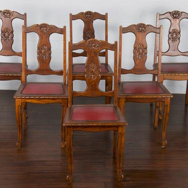 Antique Set of 6 French Louis XV Provincial Oak Dining Chairs 