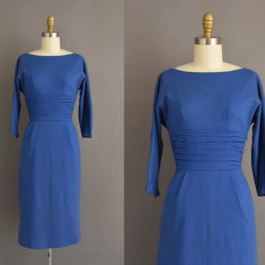 vintage 1950s dress | Royal Blue Cocktail Party Pencil Skirt Dress | Small | 50s vintage dress 