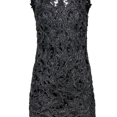 M & Guia for Intermix - Silver Metallic Lace Sheath Dress w/ Back Cutout Sz S