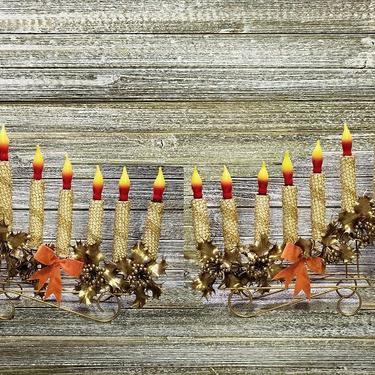 Vintage Christmas Candelabra, Huge Gold Mesh Candolier Lights, Electric Candle Mantelpiece, Window Christmas Decoration, Vintage Holiday 