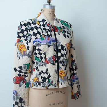 1990s Quilted Silk Racing Print Coat 