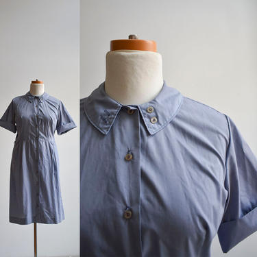 1950s Overdyed Blue Cotton Shirt Dress 