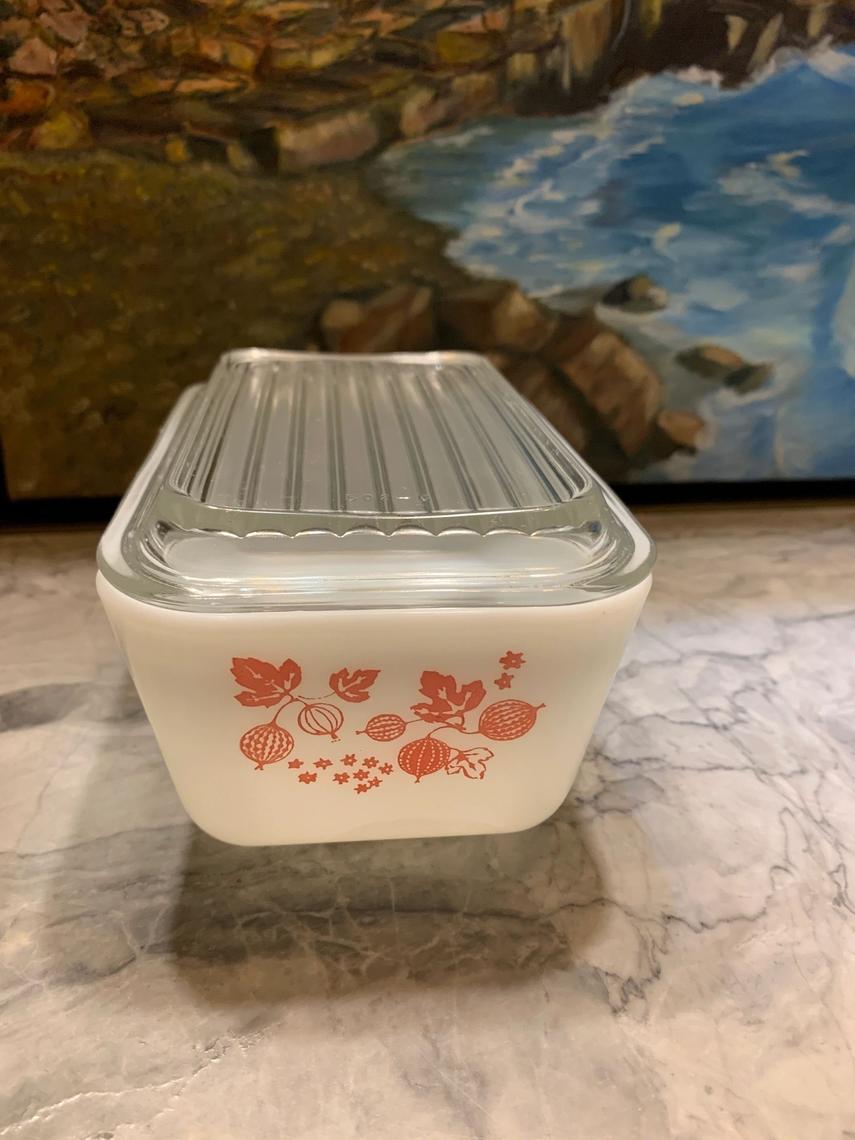 Pyrex White store Pink Gooseberry 0502 0503 Refrigerator Dishes No Lids Vintage.