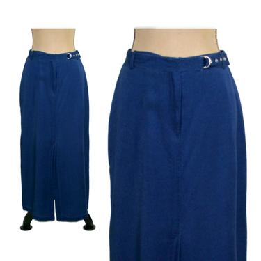 Denim Maxi Skirt Size 10, Tencel Long Skirt Medium, Dark Blue Jean Skirt with Belt Loops & Pockets, Casual Clothes Women, Vintage 90s Y2K 