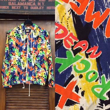 Vintage 1980’s Graffiti Pop Art Cotton Hooded Artwork Jacket, Pop Art, Lightweight Jacket, Zipper Jacket, Vintage Clothing 
