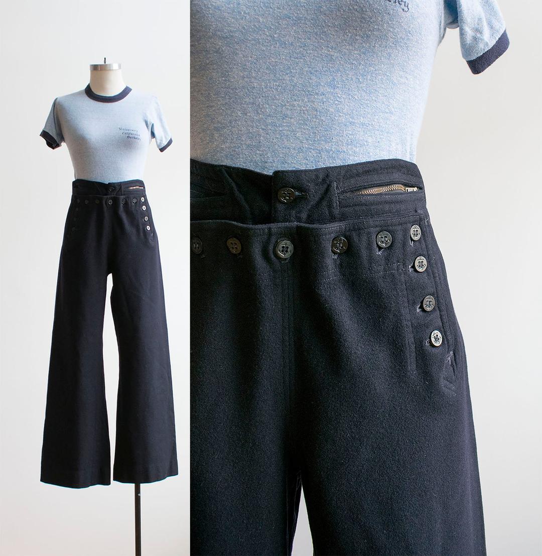 NAVY Blue SAILOR PANTS High Waist Navy Blue 1940's Style 