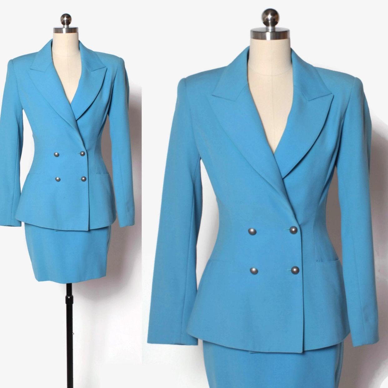 Vintage 90s Claude Montana Suit / 1990s Sky Blue | Lucky Vintage