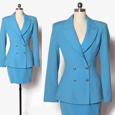 Vintage 90s Claude Montana Suit 1990s Sky Blue Blazer Jacket Lucky Vintage University District Seattle WA