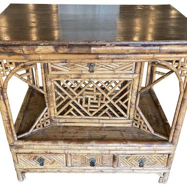 Bamboo & Mahogany Console Table, France, late 19th Cc
