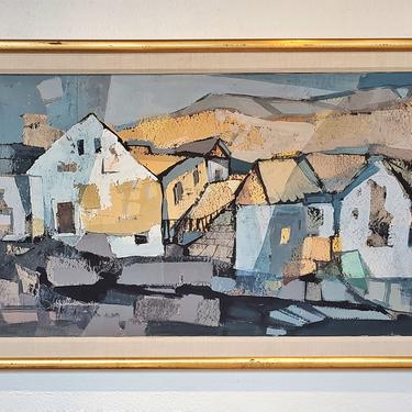 'HOUSES  IN THE HILLS' BY STEFAN LÖKÖS (1913-1994) MIXED MEDIA LANDSCAPE ON PAPER