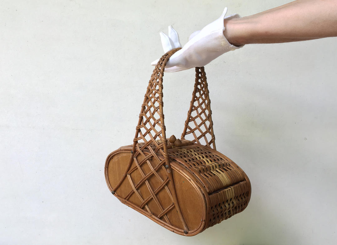 Wicker Basket Purse Made In Spain, Vintage Spanish Basket Bag