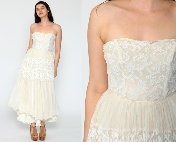 50s Party Dress Emma Domb Wedding Dress Cream Lace Gown Strapless