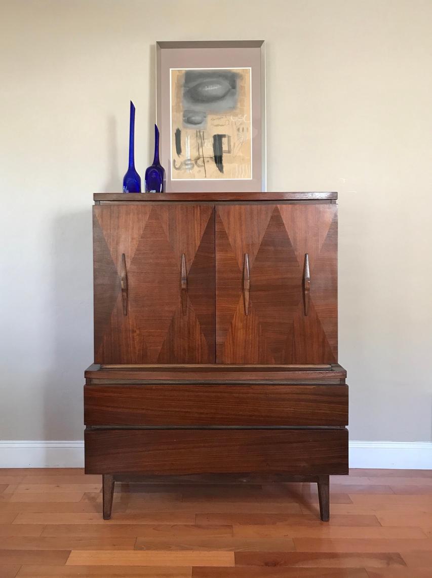 AVAILABLE Restored Mid Century Modern Solid Wood Wardrobe Dresser
