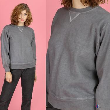 90s Champion Sweatshirt - Medium | Vintage Plain Faded Gray Slouchy Streetwear Pullover 