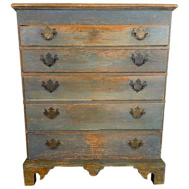 18th Century New England Blue Painted Pine Chest of Drawers